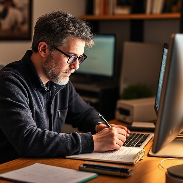 A writer putting down his ideas